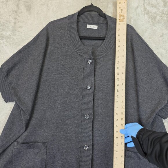 Calvin Klein Sweater Womens One Size Dark Gray Poncho Cardigan Short Sleeve - Picture 3 of 8